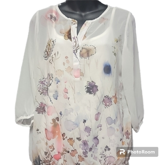 No brand Size women's 6 mid length arm sheer over built in tank top. - Picture 3 of 4